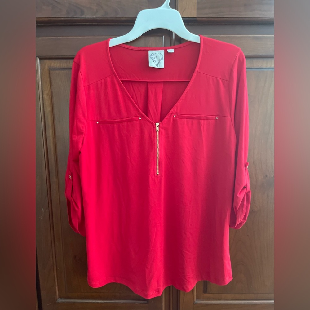 Janetchung red blouse with gold accents size L